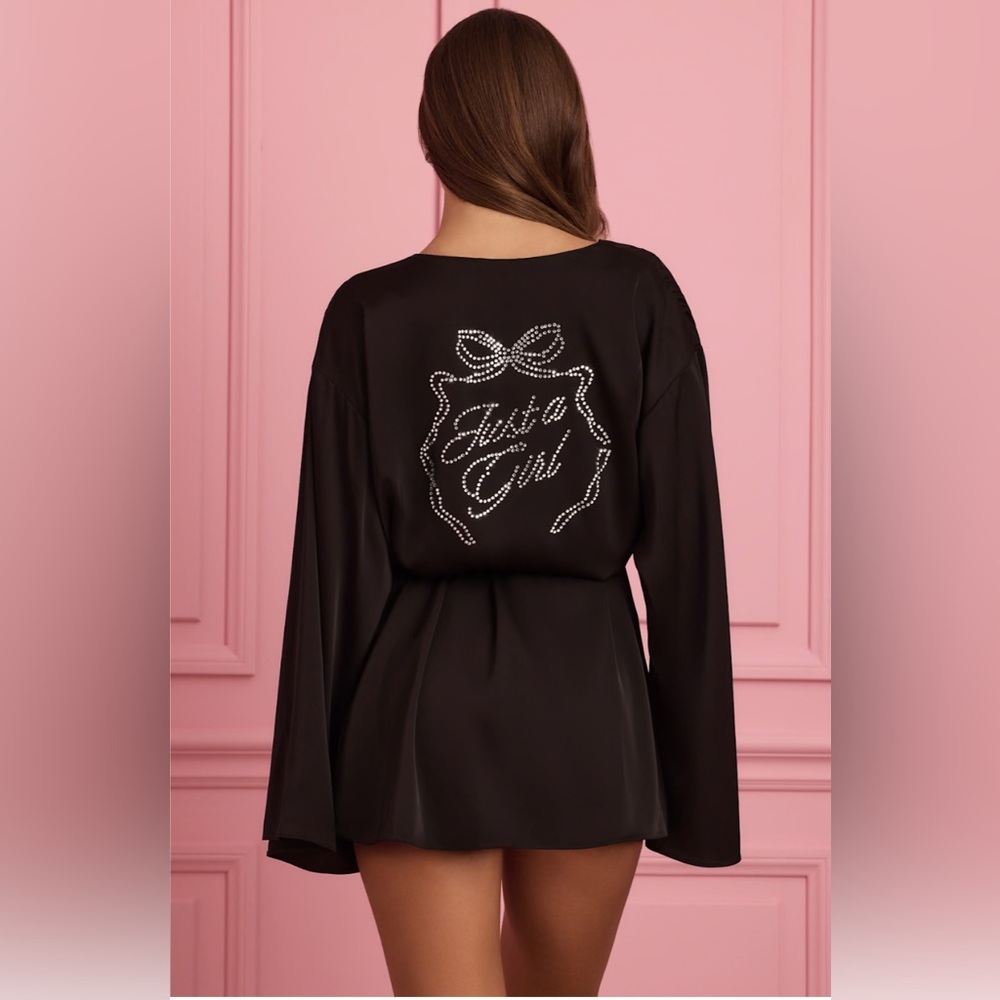 Oh Polly Reina Satin Robe Bling Black Super Sexy